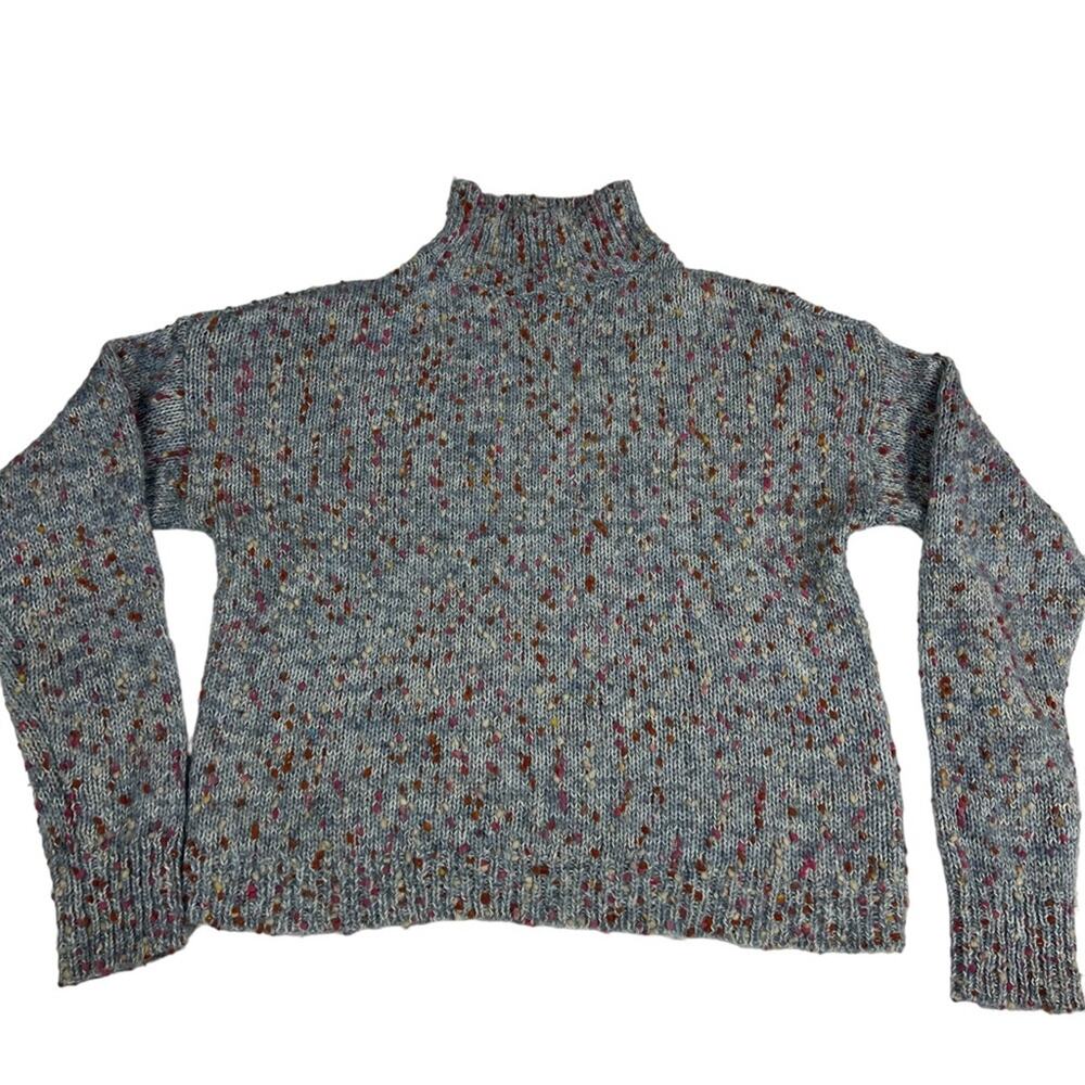 Lauren Conrad womens XS sweater confetti mock neck crop blue grey gold sparkle